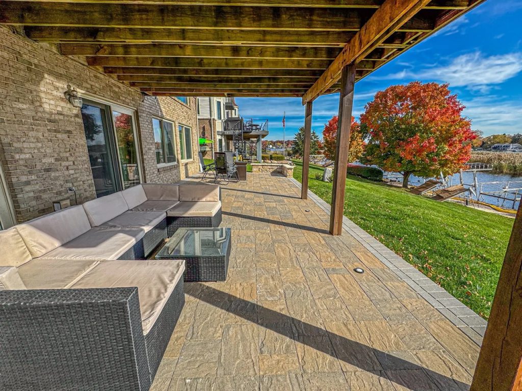 A custom brick paver patio featured in our landscape design portfolio.