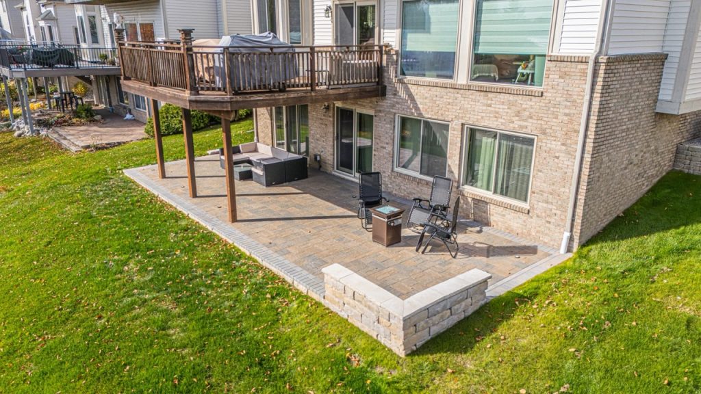 A custom brick paver patio featured in our landscape design portfolio.
