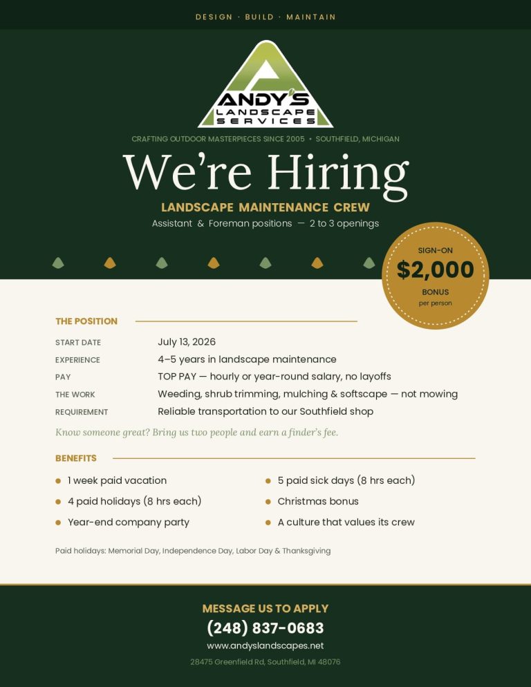 We’re Hiring Experienced Landscape Maintenance Professionals in Southfield, MI
